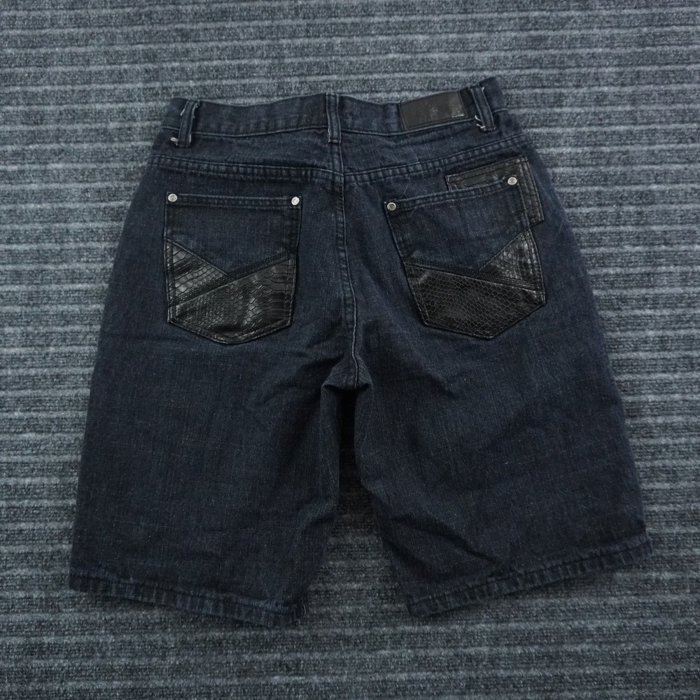 Reset Denim Shorts Mens 34 Dark Wash Blue Faux Snakeskin Back Pockets Streetwear